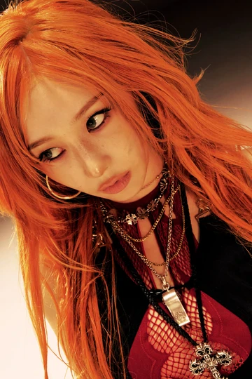 Editorial gallery of Giselle (aespa) styled in vibrant winter looks mixing neon brights, sharp blacks, and metallic shine, highlighting fuchsia, royal blue, silver chrome, acid lime, and deep plum.