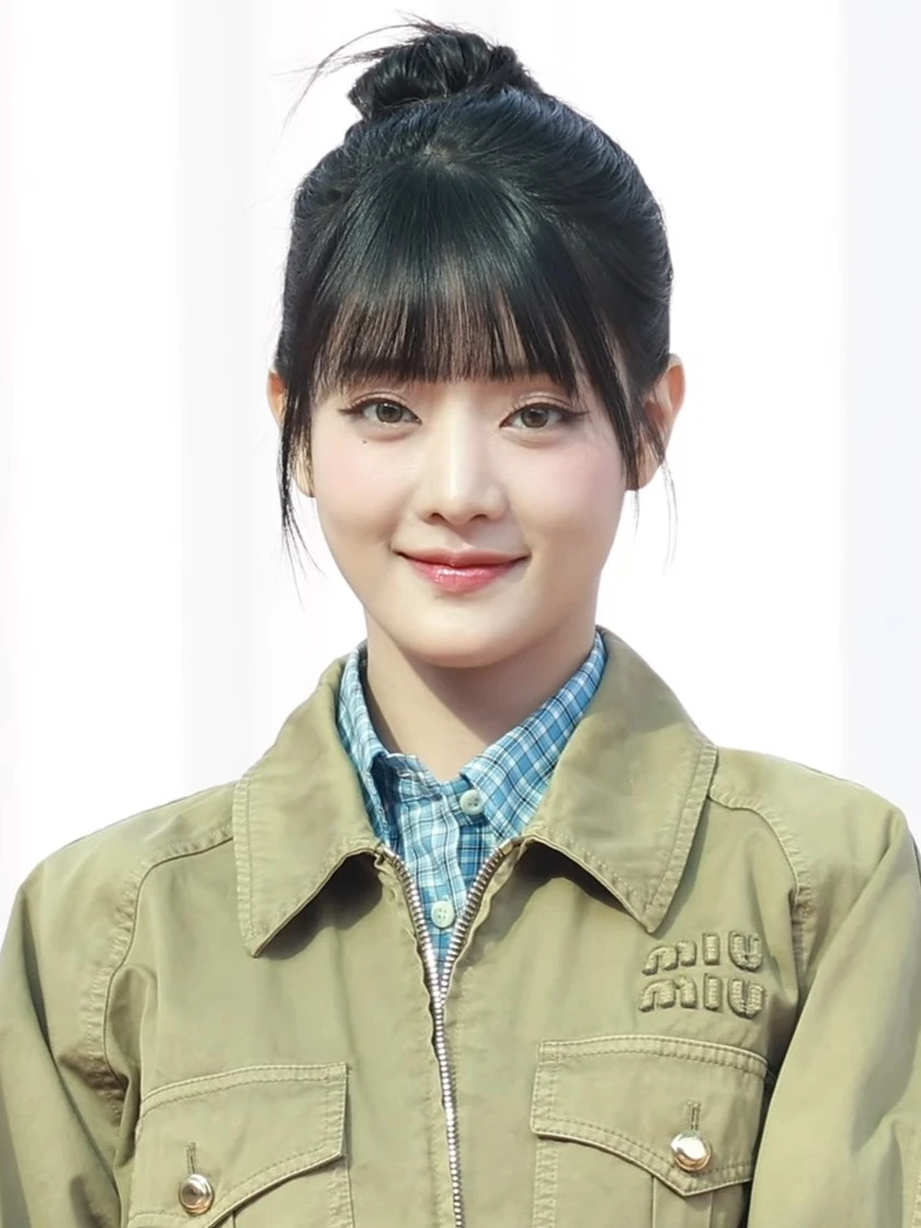 Minnie ((G)I-DLE) wearing sunshine pastel outfits with fluid fabric and glow, showcasing sherbet peach, sea glass, buttermilk, mint foam, and rose coral from the Light Spring palette.