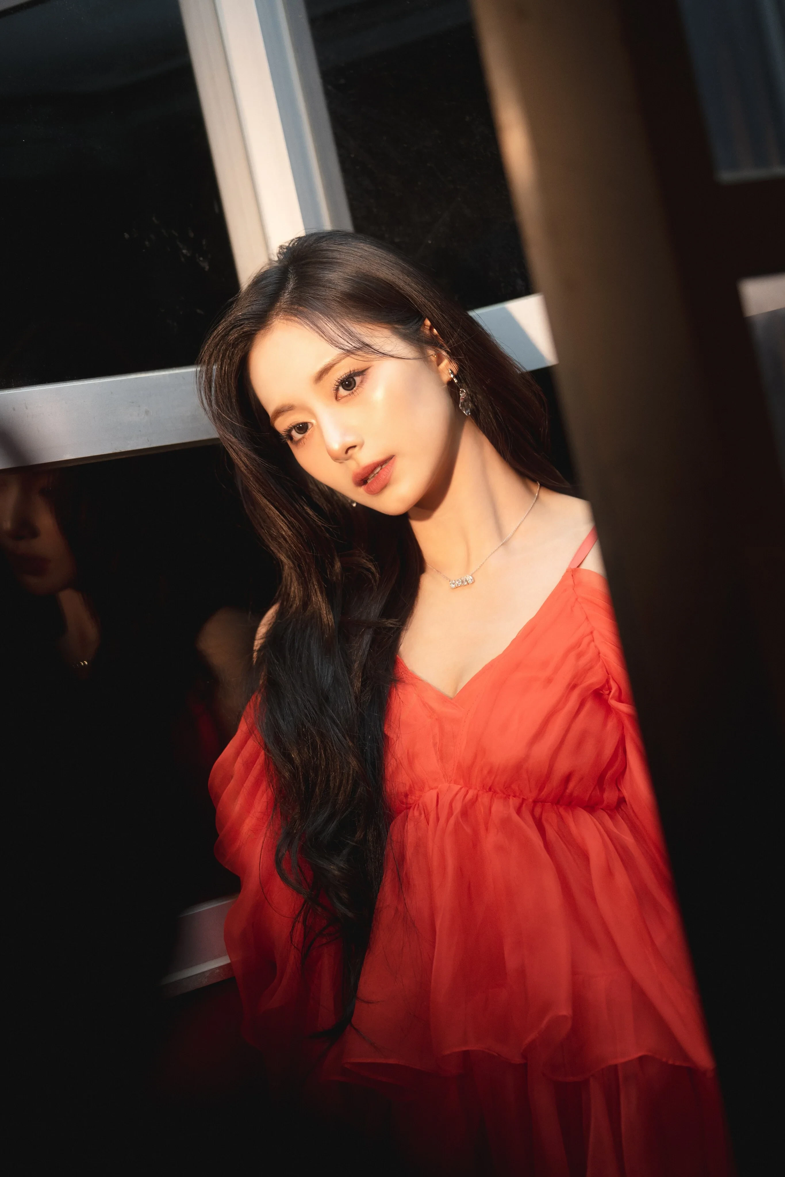 Editorial gallery of Tzuyu (TWICE) styled in true summer outfits mixing navy, raspberry, and soft lavender, highlighting powder blue, soft lilac, rose quartz, silvery sage, and midnight plum.